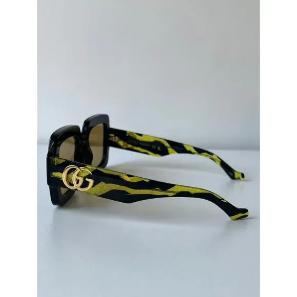 NEW Gucci GG1547S Black Yellow Zebra Square Sunglasses
